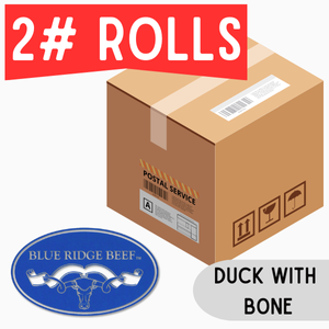 Blue Ridge Beef-Duck with Bone - 2 lbs Rolls Full Shipping Box w/ Dry Ice  (20 Rolls)