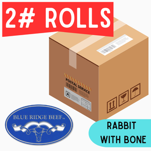 Blue Ridge Beef-Rabbit with Bone - 2 lb Rolls Full Shipping Box NO Dry Ice  (22 Rolls)