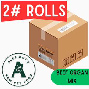 Albright's Beef Organ Mix - 2 lb Rolls Full Shipping Box w/ Dry Ice (20 rolls)