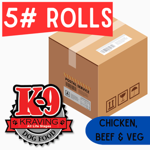 K-9 Kraving Chicken, Beef & Vegetable - 5 lb Rolls Shipping Box w/ Dry Ice (8 Rolls)