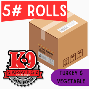 K-9 Kraving Turkey & Vegetable - 5 lb Rolls Full Shipping Box w/ NO Dry Ice (9 Rolls)