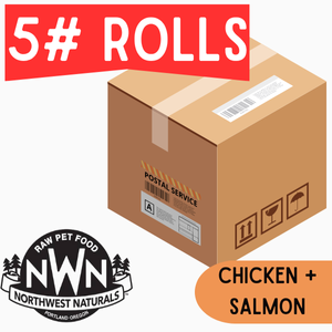 Northwest Naturals Frozen Chicken & Salmon - 5 lb Rolls Shipping Box w/ NO Dry Ice (9 Rolls)