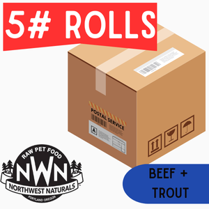 Northwest Naturals Frozen Beef & Trout - 5 lb Rolls Shipping Box w/ Dry Ice (8 Rolls)