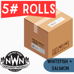 Northwest Naturals Frozen Whitefish & Salmon - 5 lb Rolls Shipping Box w/ Dry Ice (8 Rolls)
