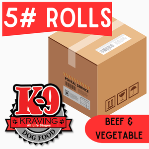 K-9 Kraving Beef & Vegetable - 5 lb Rolls Full Shipping Box w/ Dry Ice (8 Rolls)