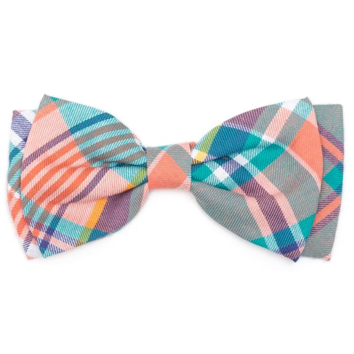 The Worthy Dog Bow Tie- Peach Multi Plaid