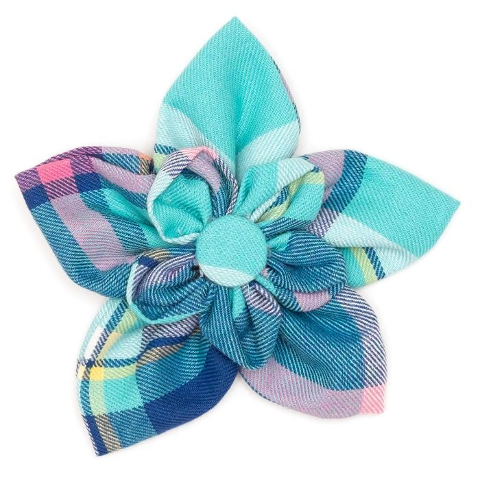 The Worthy Dog Flower- Aqua & Navy Plaid