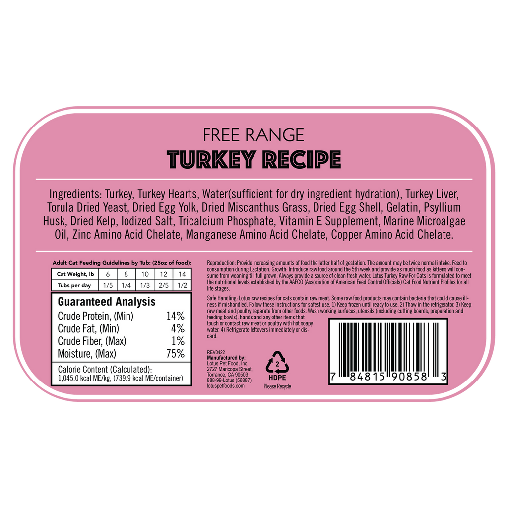 Lotus Raw Turkey Frozen Cat Food