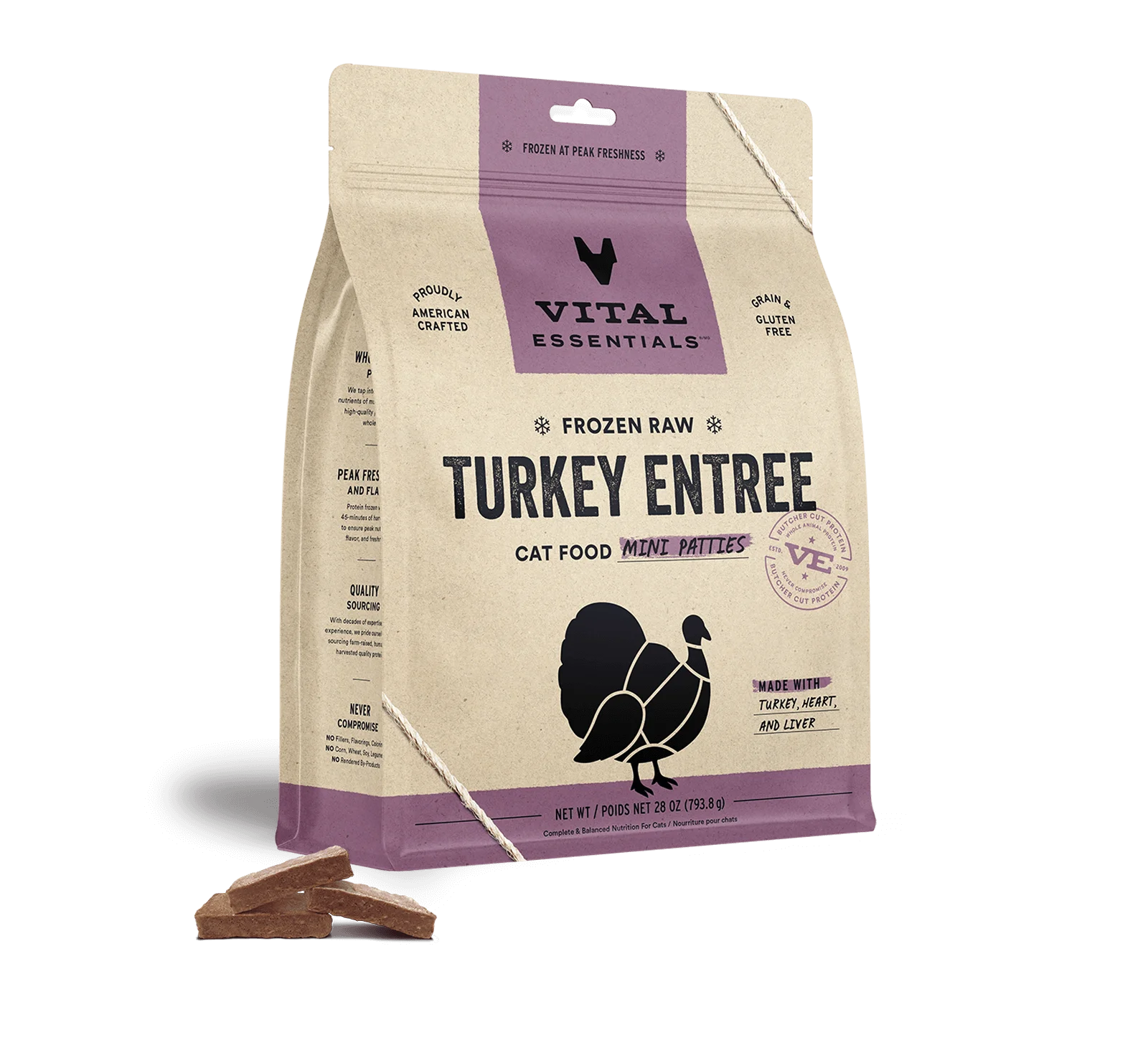 Vital Essentials Frozen Turkey Entree Mini Patties Cat Food 28oz