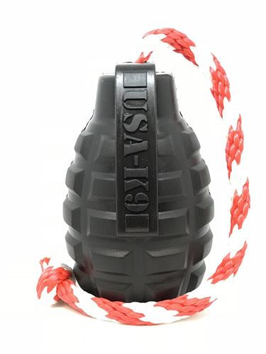 USA-K9 by SodaPup Magnum Black Natural Rubber Grenade Reward Toy, Tug Toy