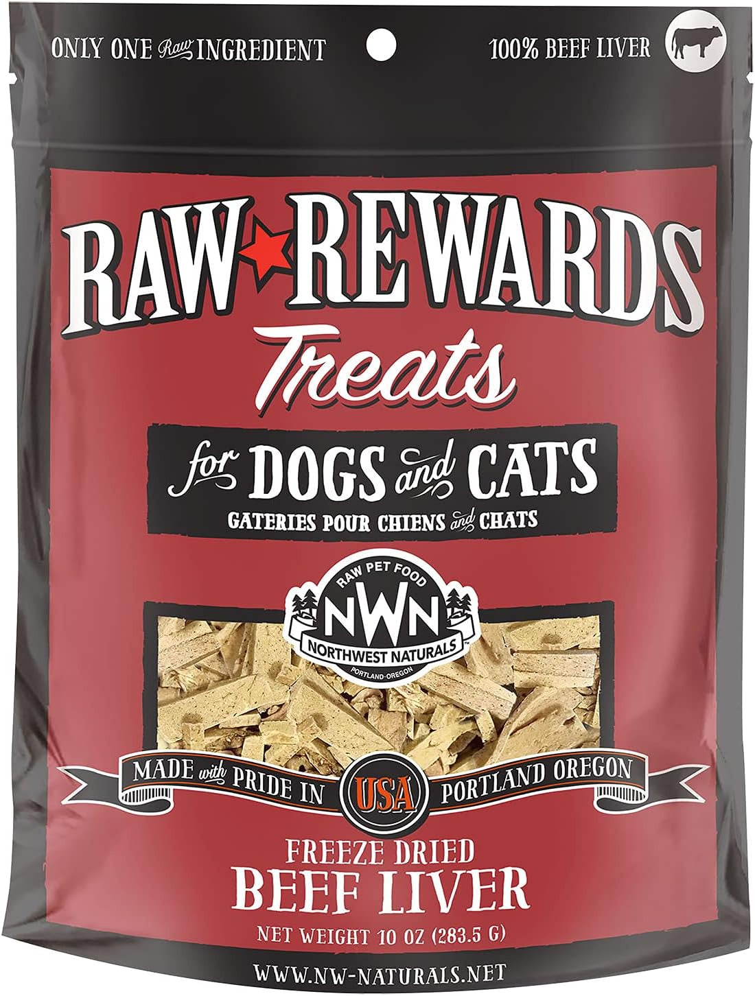 Northwest Naturals Raw Rewards Freeze-Dried Treats for Dogs and Cats - Beef Liver 10oz
