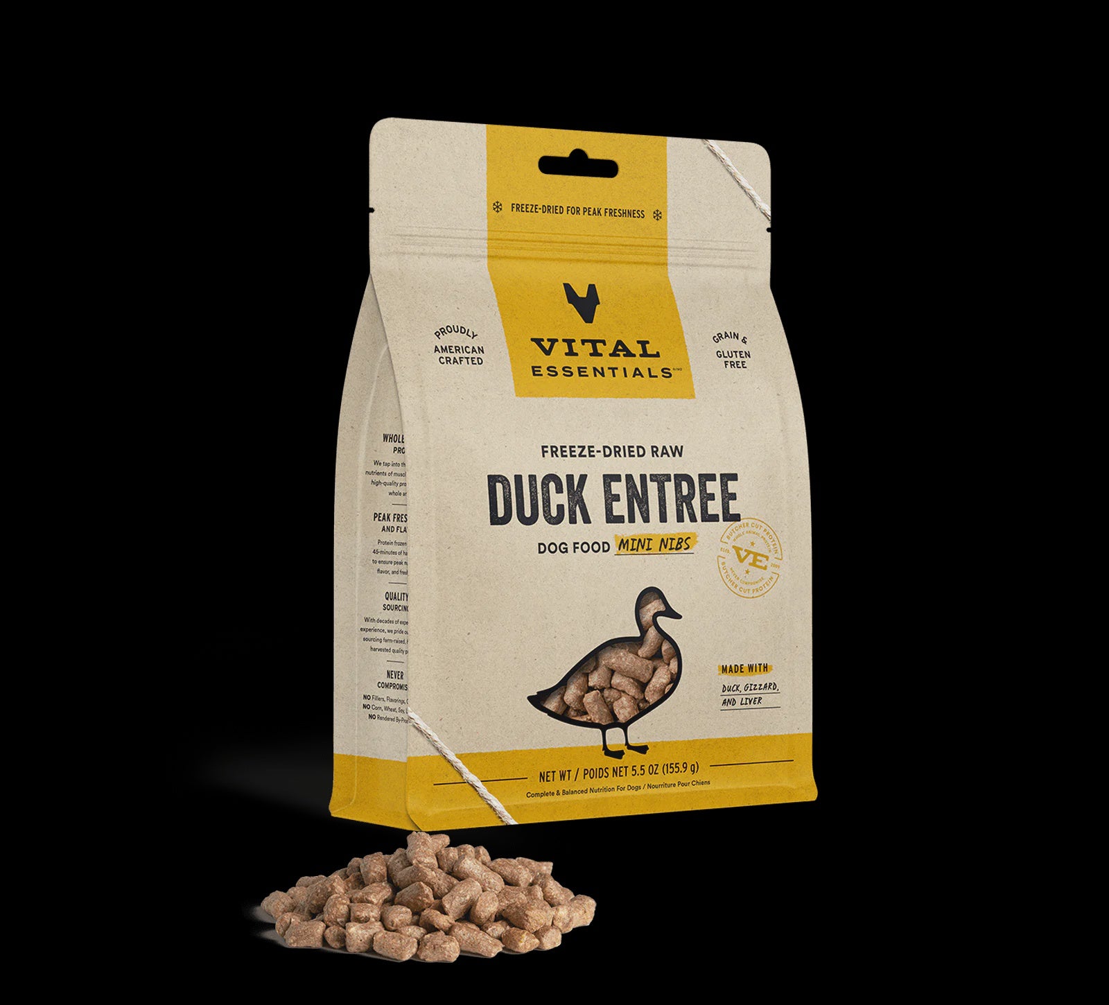 Vital Essentials Freeze-Dried Raw Dog Food Mini Nibs Duck Entree