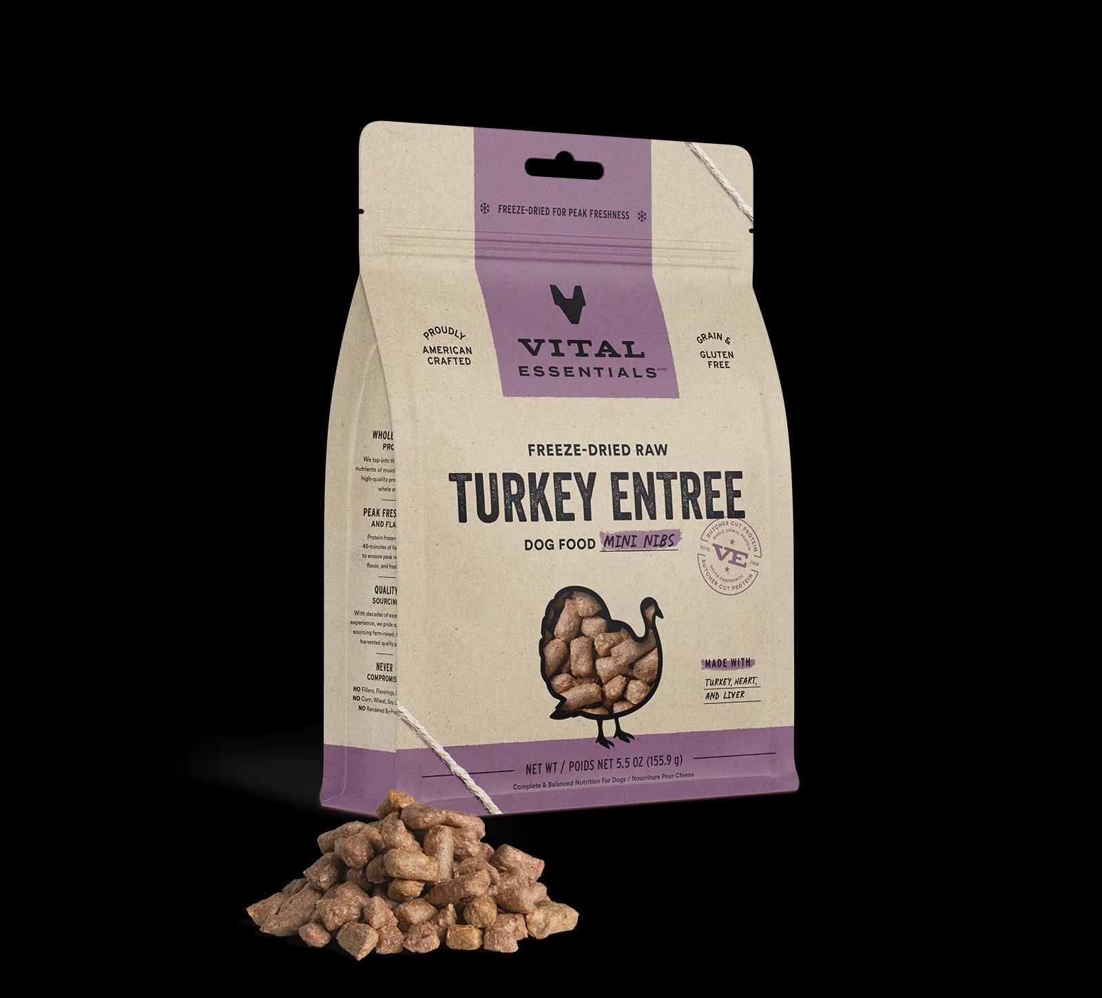 Vital Essentials Freeze-Dried Raw Dog Food Mini Nibs Turkey Entree