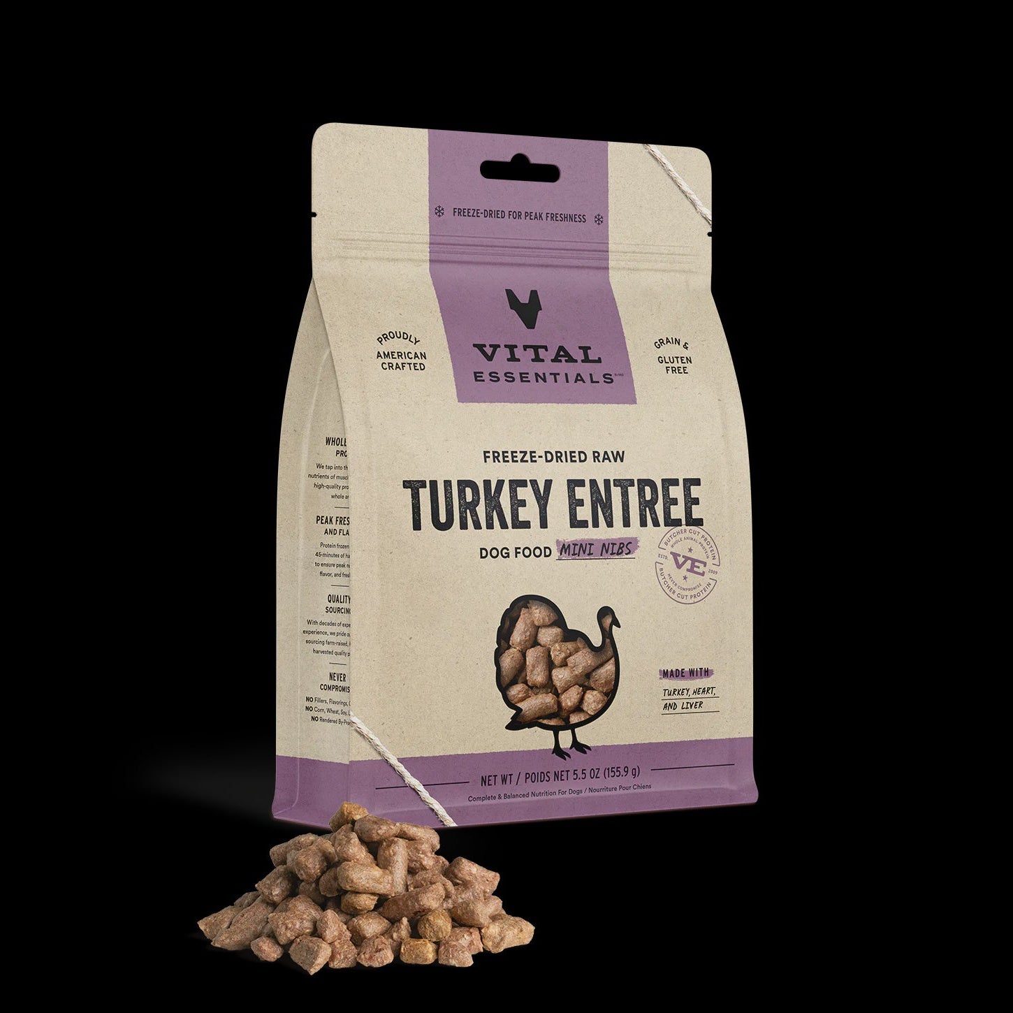 Vital Essentials Freeze-Dried Raw Dog Food Mini Nibs Turkey Entree