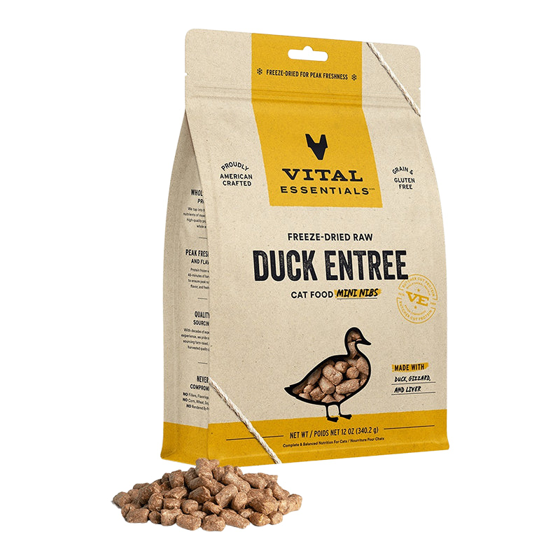 Vital Essentials Freeze Dried Raw Cat Food Mini Nibs Duck Entree