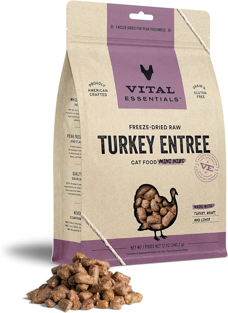 Vital Essentials Freeze- Dried Raw Cat Food Mini Nibs Turkey Entree