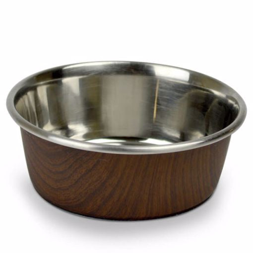 OurPets Durapet Non-Skid Woodgrain Stainless Steel Dog & Cat Bowl