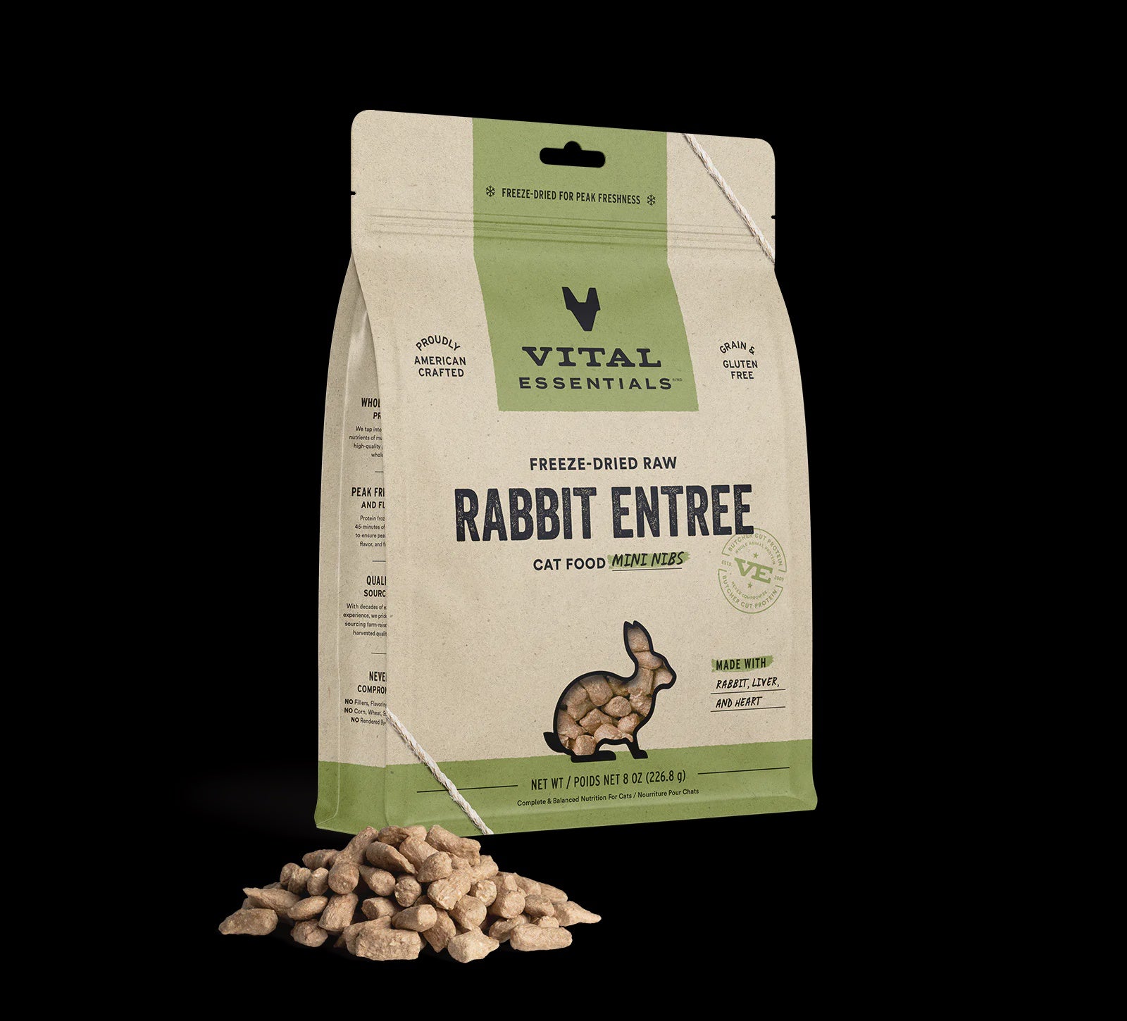 Vital Essentials Freeze-Dried Raw Cat Mini Nibs Rabbit Entree